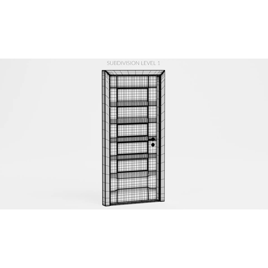 Interior Door 3D Model – Complete Wooden Frame with Hardware - View 13