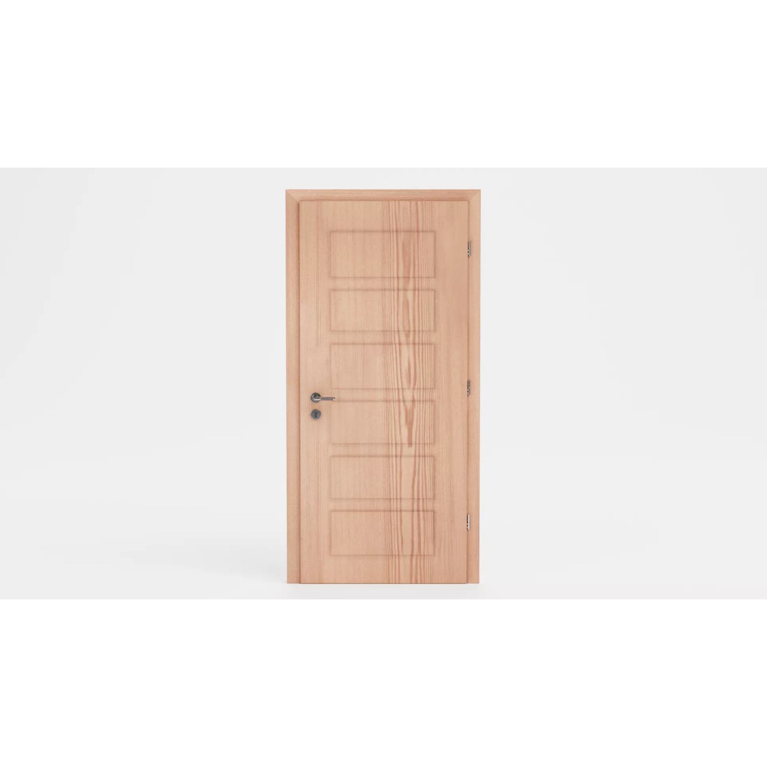 Interior Door 3D Model – Complete Wooden Frame with Hardware - View 2