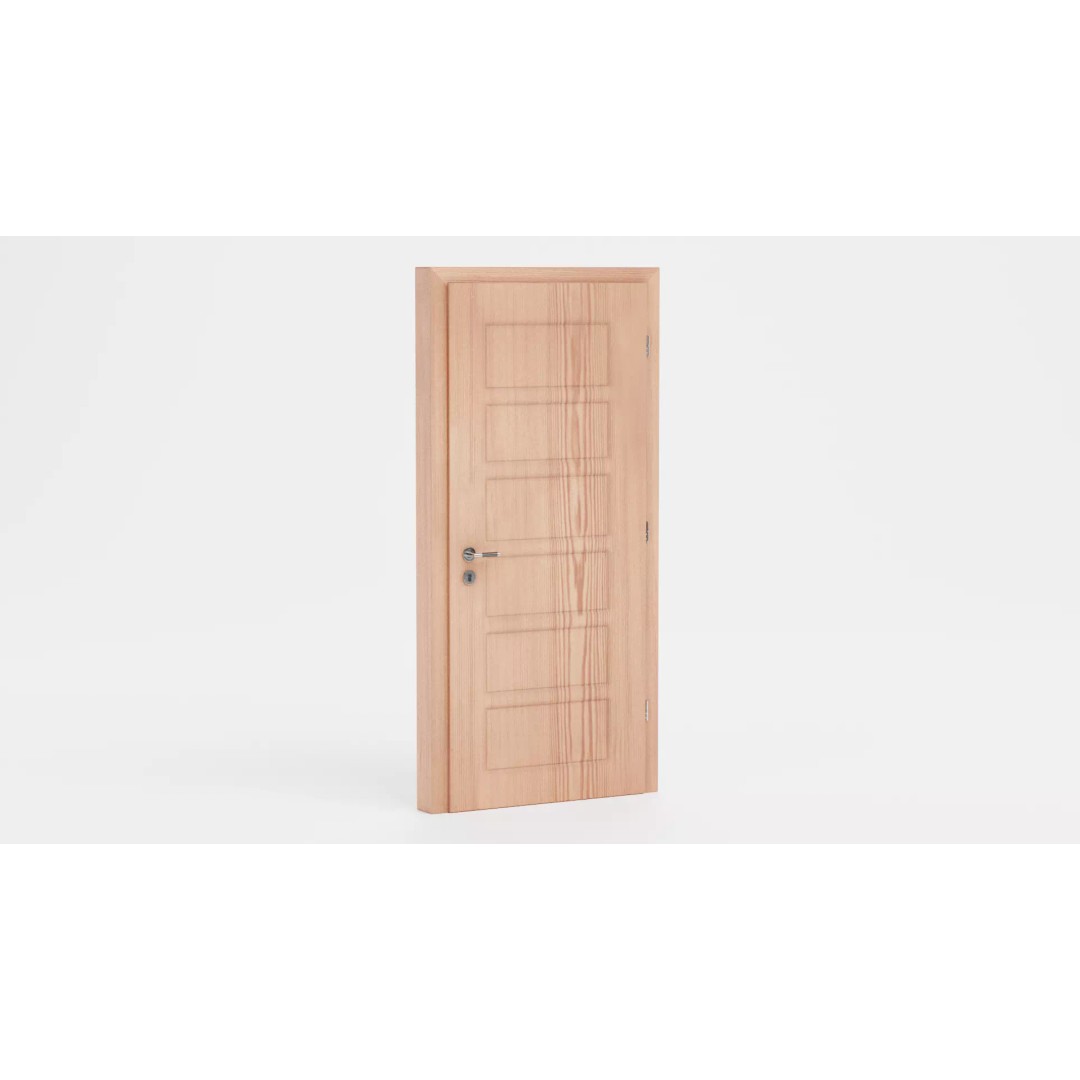 Interior Door 3D Model – Complete Wooden Frame with Hardware - View 3
