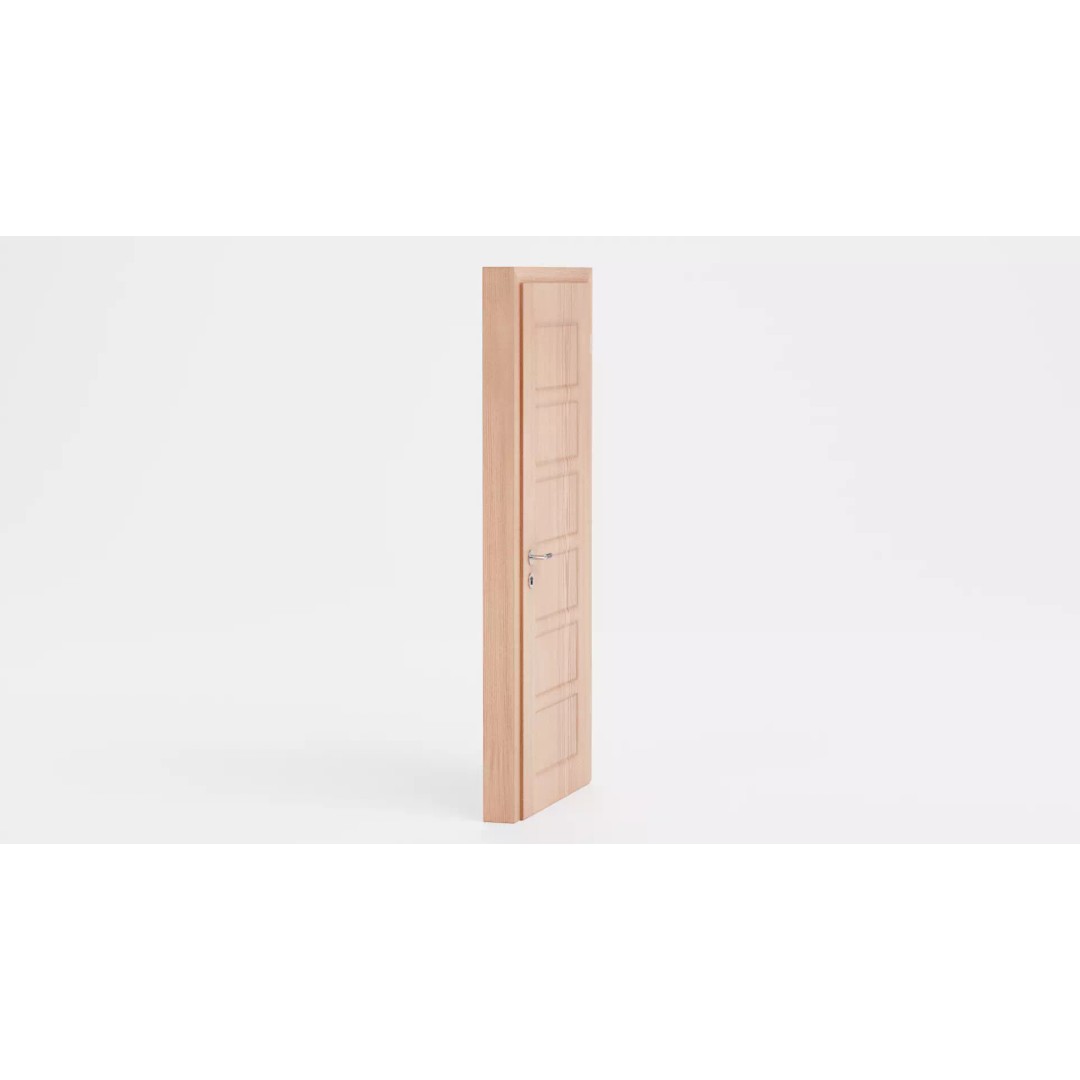 Interior Door 3D Model – Complete Wooden Frame with Hardware - View 4