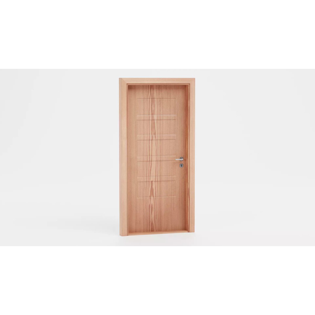 Interior Door 3D Model – Complete Wooden Frame with Hardware - View 6