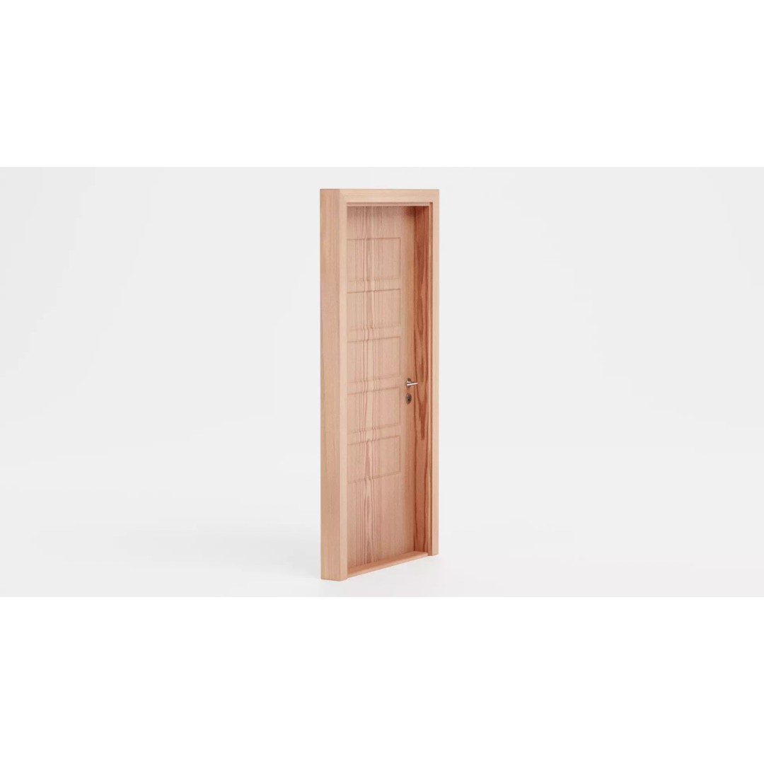 Interior Door 3D Model – Complete Wooden Frame with Hardware - View 7