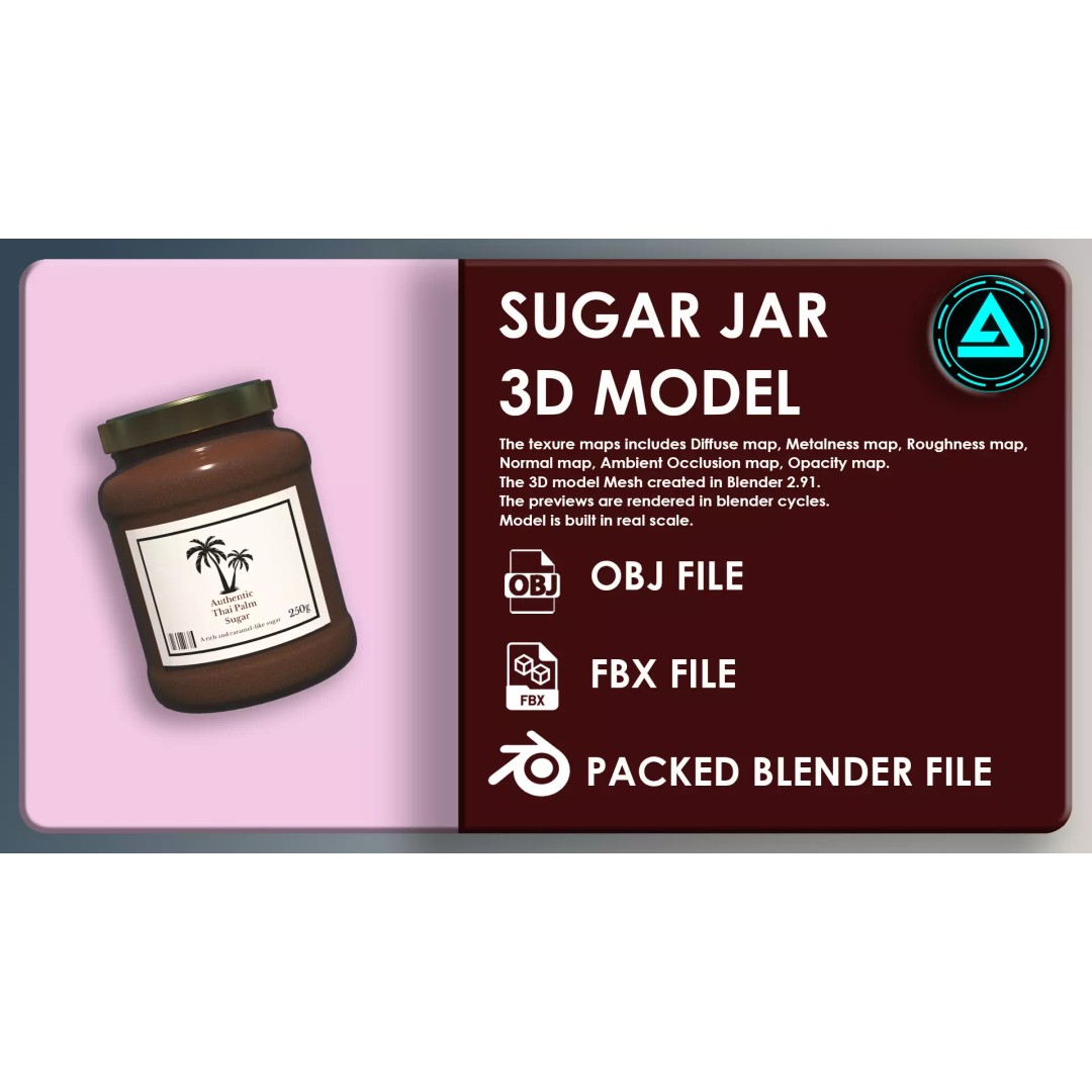 Sugar Jar 3D Model – Low Poly Kitchenware Asset, PBR, FBX, OBJ - View 2