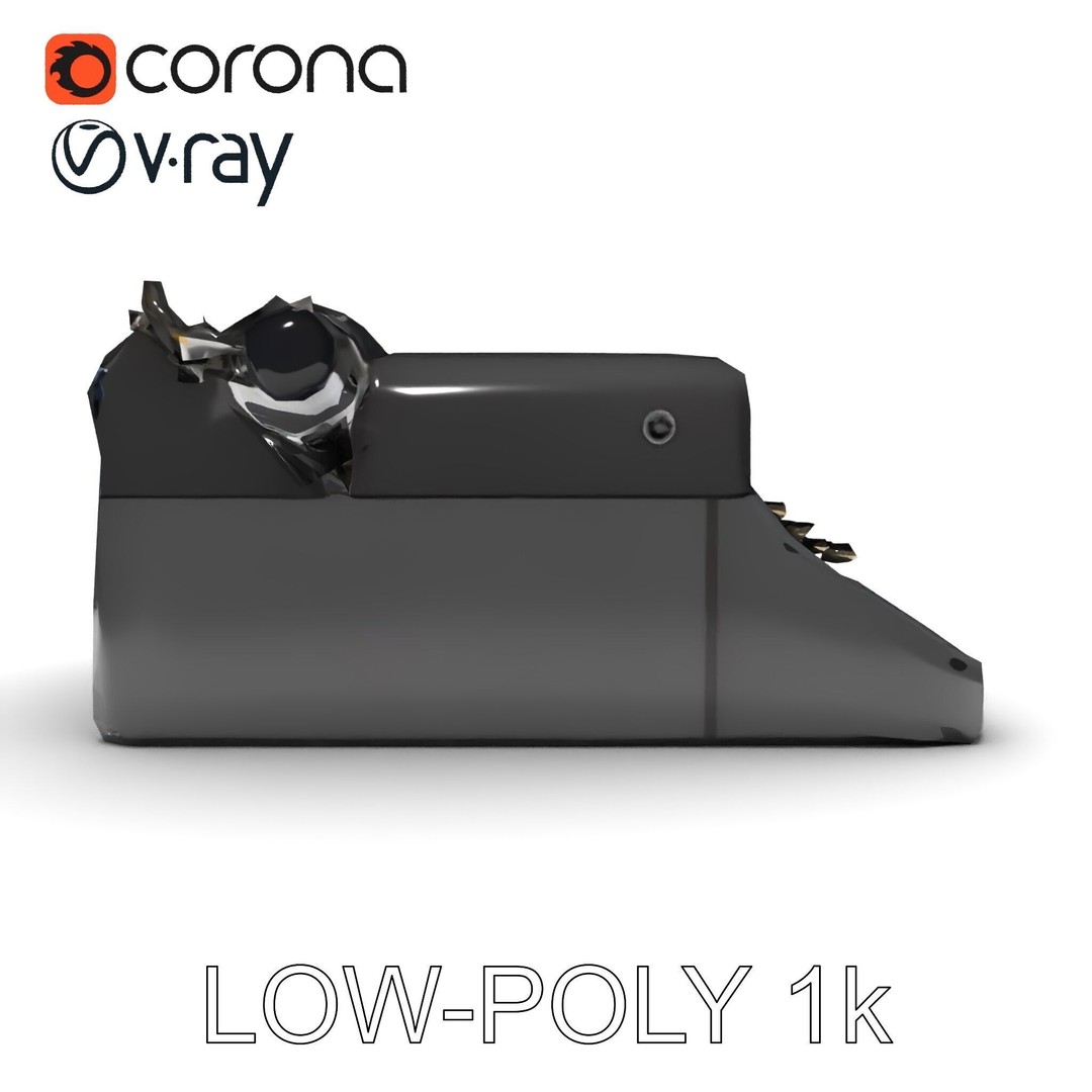 Vintage Typewriter 3D Model – Low Poly Game Asset, FBX, PBR Textures - View 14
