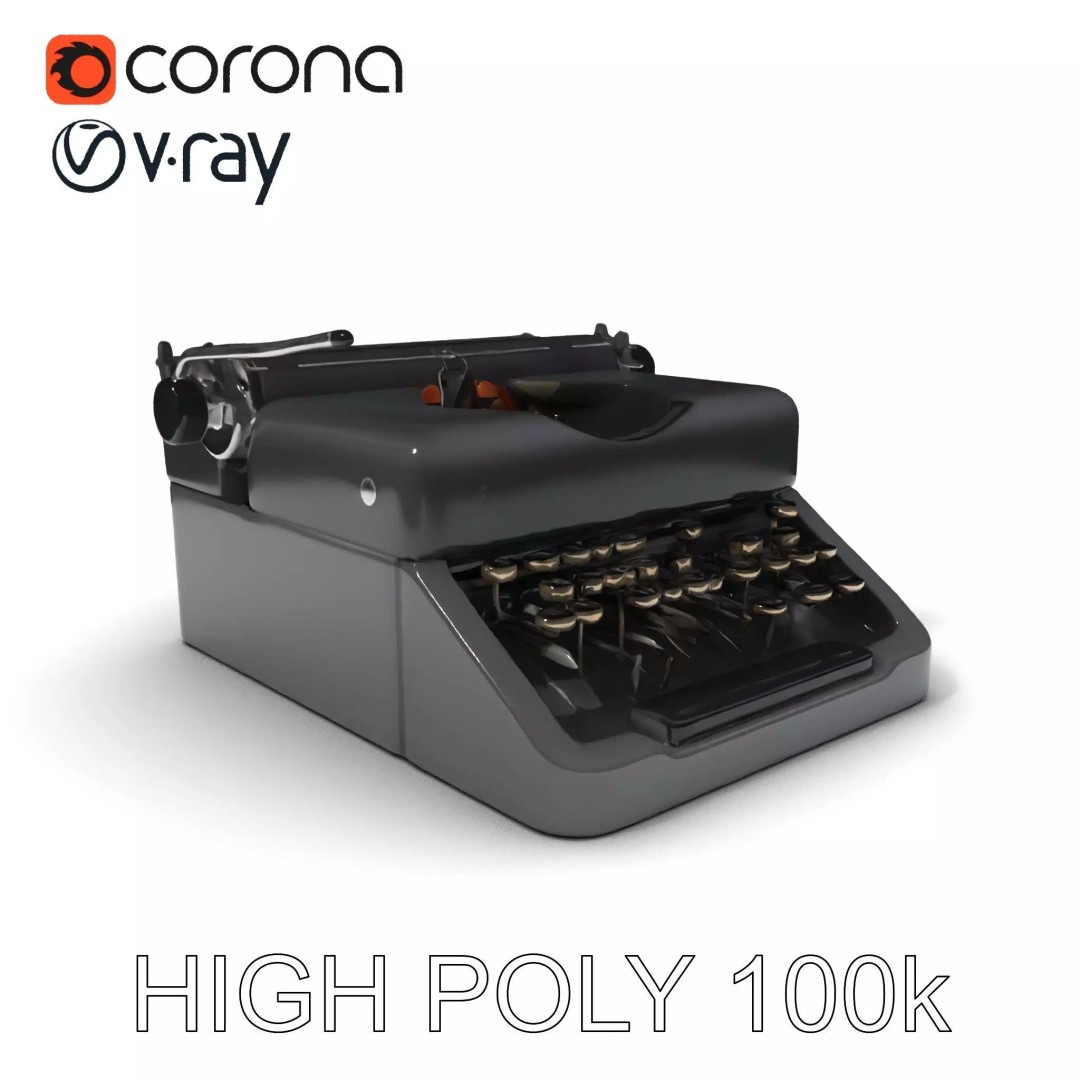 Vintage Typewriter 3D Model – Low Poly Game Asset, FBX, PBR Textures - View 2