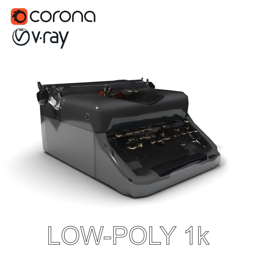 Vintage Typewriter 3D Model – Low Poly Game Asset, FBX, PBR Textures - View 22