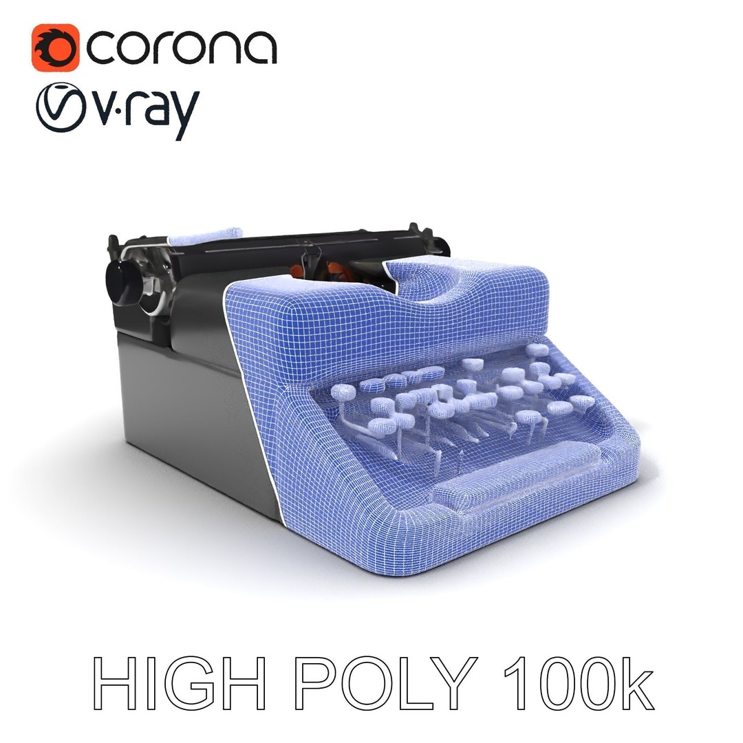 Vintage Typewriter 3D Model – Low Poly Game Asset, FBX, PBR Textures - View 4