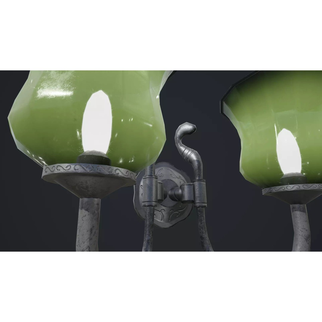 Wall Lamp 3D Model – Vintage Low-Poly Game Asset, PBR Textures - View 14
