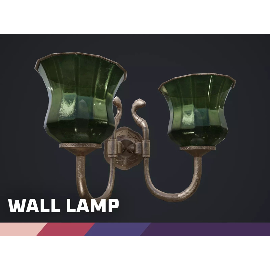Wall Lamp 3D Model – Vintage Low-Poly Game Asset, PBR Textures - View 2