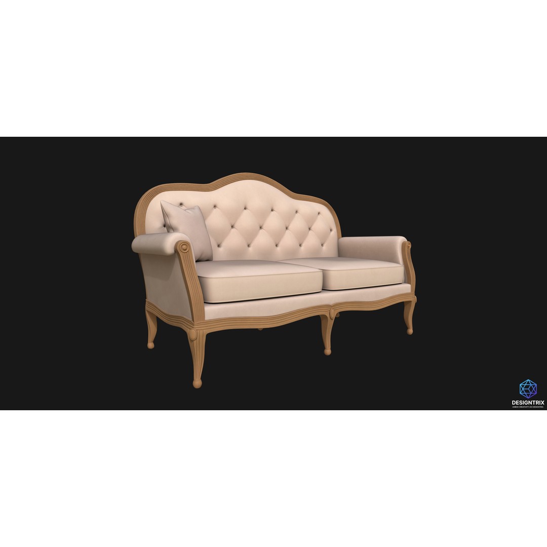 Classic-Style Sofa 3D Model – High Poly PBR Asset, FBX - View 3