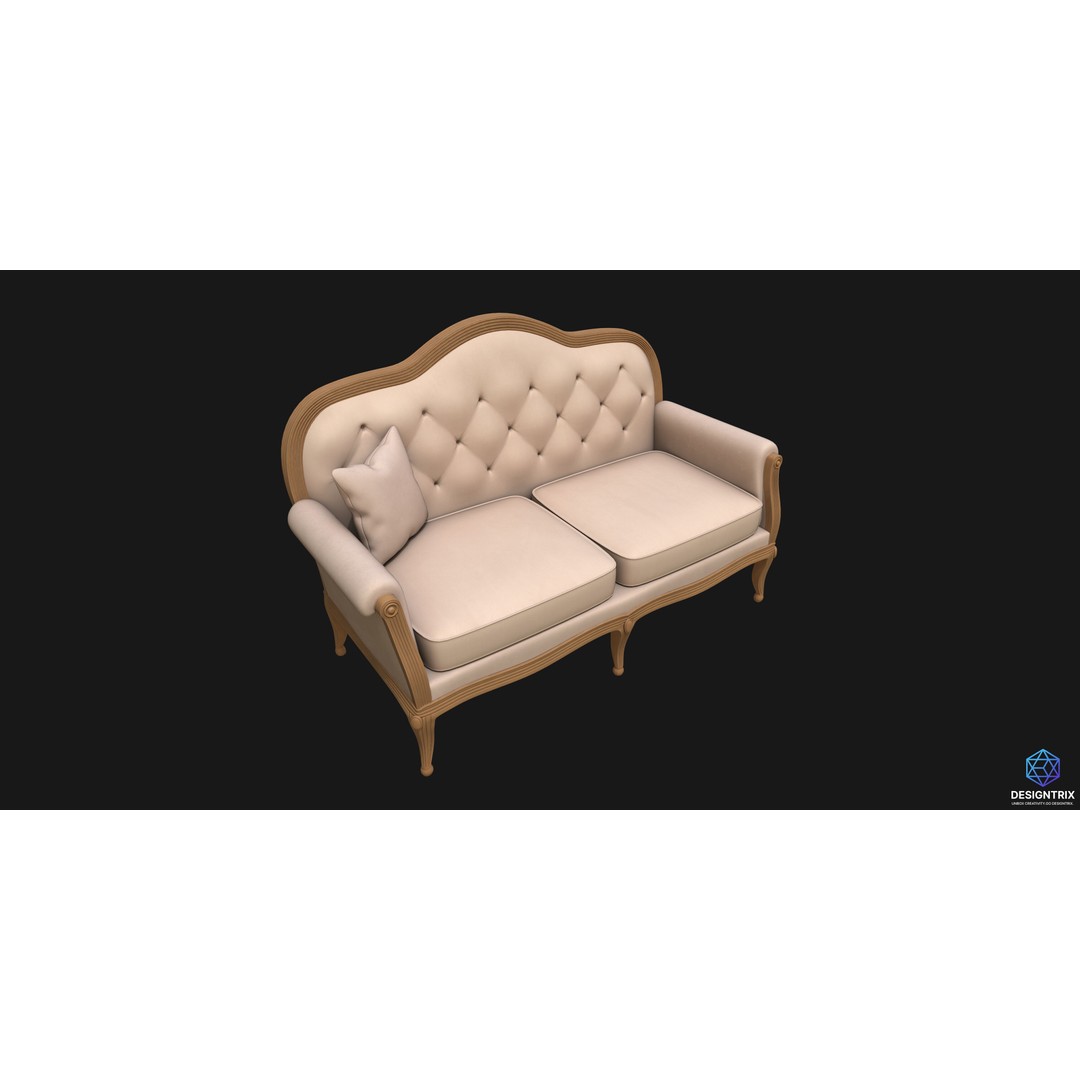 Classic-Style Sofa 3D Model – High Poly PBR Asset, FBX - View 4