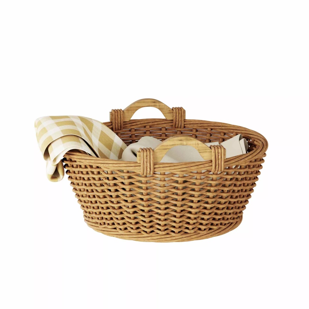 Wicker Basket 3D Model – Photorealistic Furniture Asset, Blender, FBX, OBJ - View 2