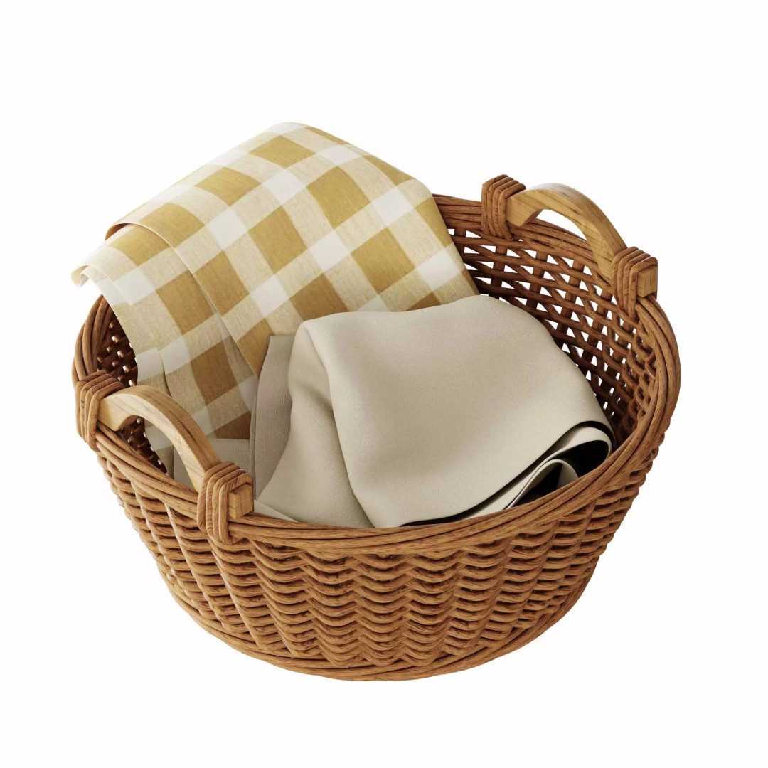 Wicker Basket 3D Model – Photorealistic Furniture Asset, Blender, FBX, OBJ - View 3