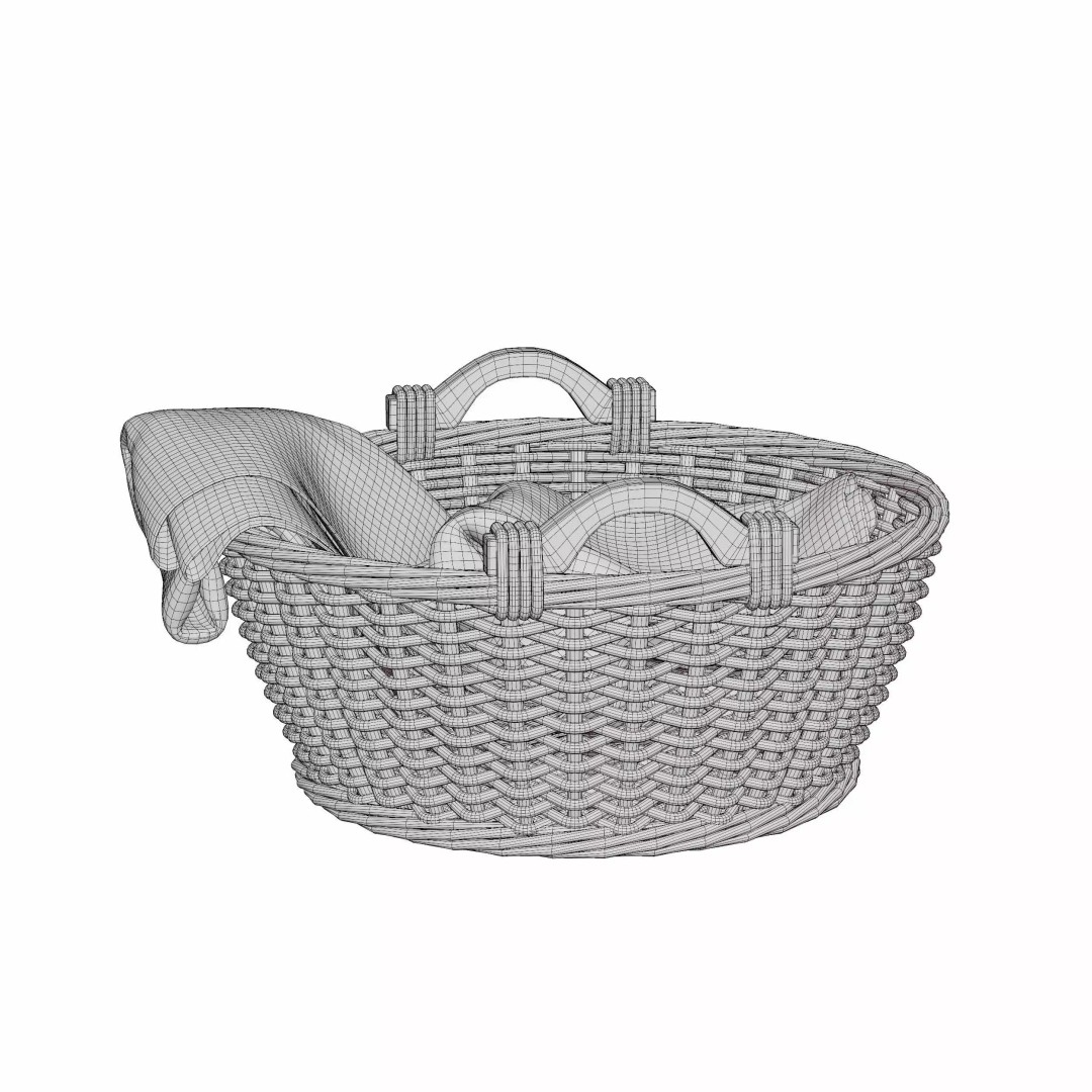 Wicker Basket 3D Model – Photorealistic Furniture Asset, Blender, FBX, OBJ - View 4