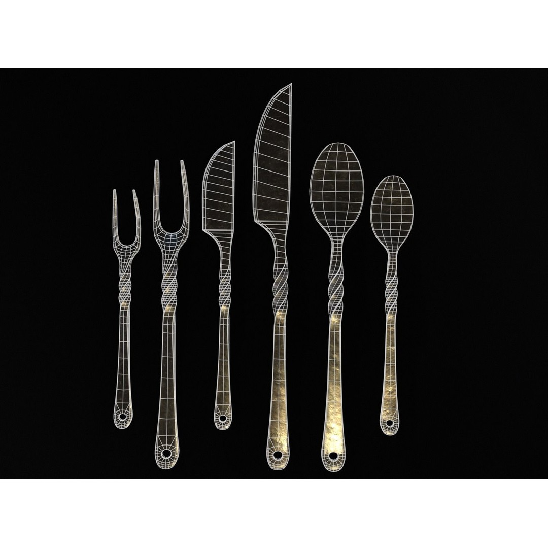Iron Cutlery Set 3D Model – Low Poly Kitchenware with PBR Textures, FBX