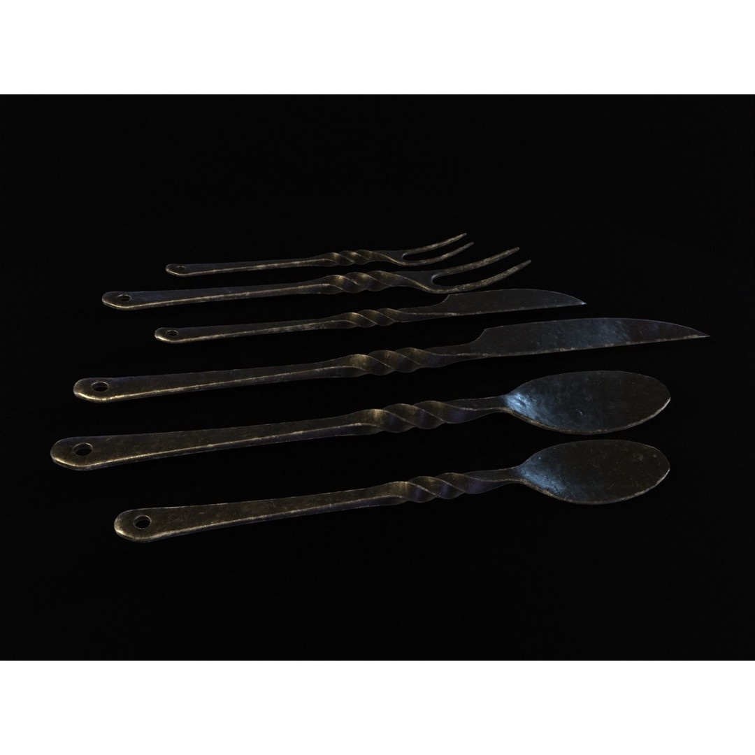 Iron Cutlery Set 3D Model – Low Poly Kitchenware with PBR Textures, FBX - View 11