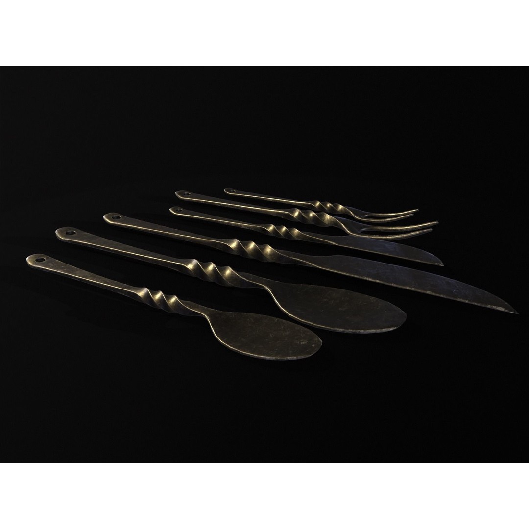 Iron Cutlery Set 3D Model – Low Poly Kitchenware with PBR Textures, FBX - View 13