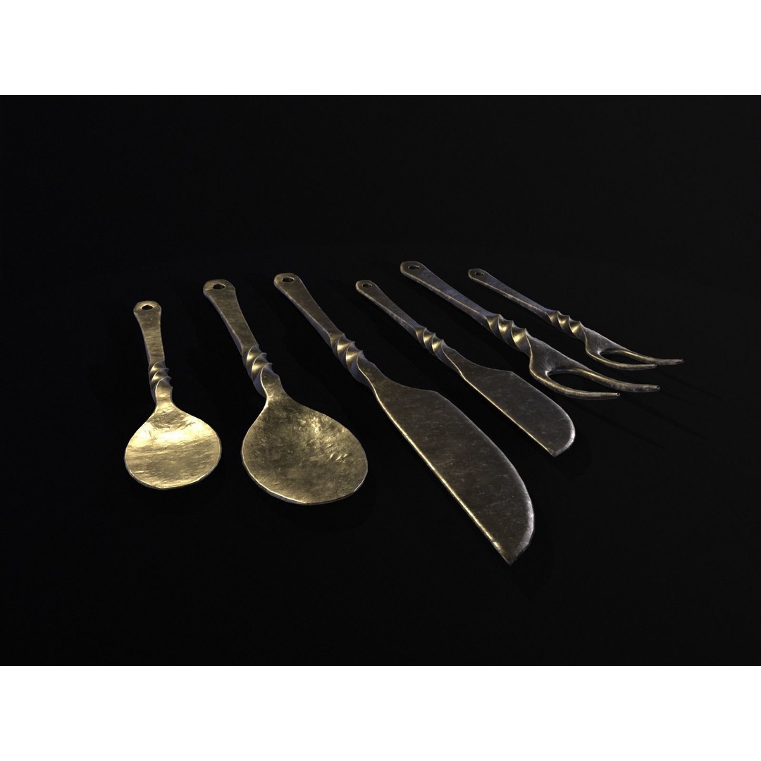 Iron Cutlery Set 3D Model – Low Poly Kitchenware with PBR Textures, FBX - View 15