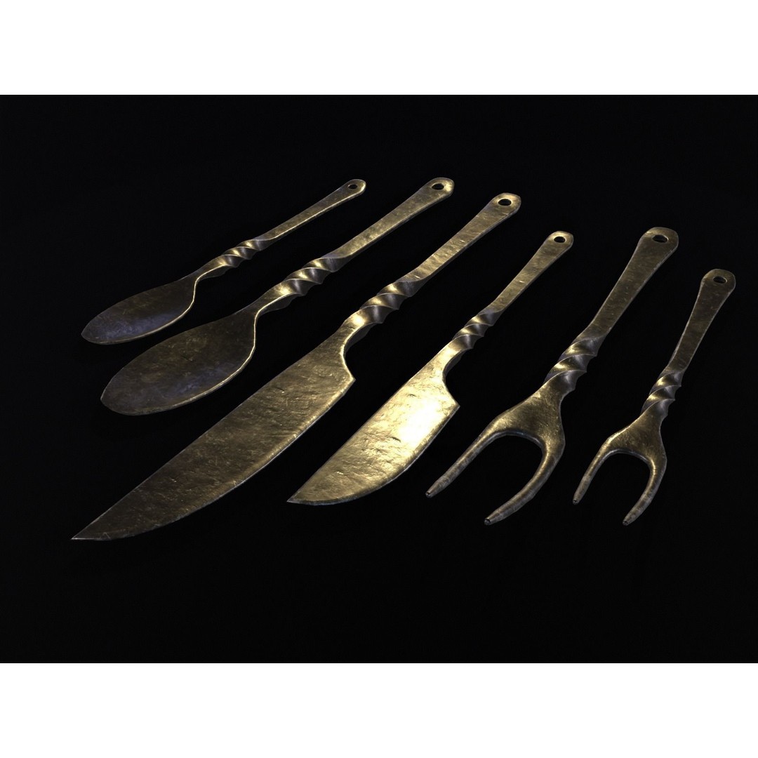 Iron Cutlery Set 3D Model – Low Poly Kitchenware with PBR Textures, FBX - View 19