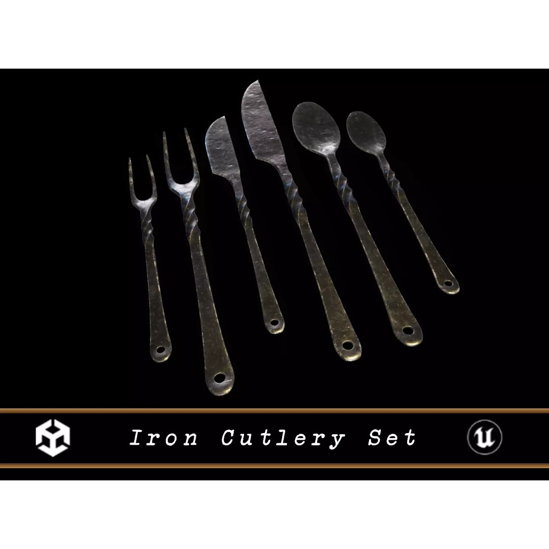 Iron Cutlery Set 3D Model – Low Poly Kitchenware with PBR Textures, FBX - View 2