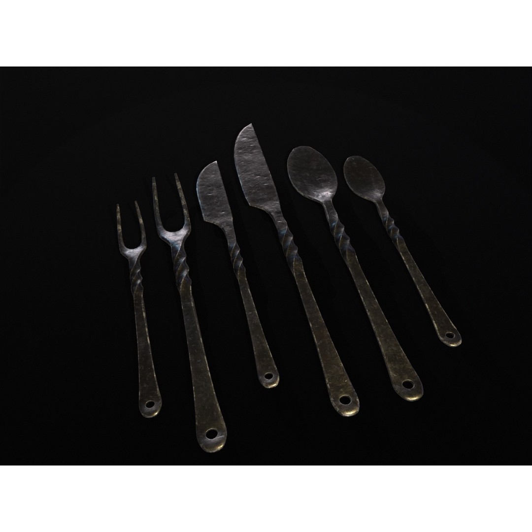 Iron Cutlery Set 3D Model – Low Poly Kitchenware with PBR Textures, FBX - View 3