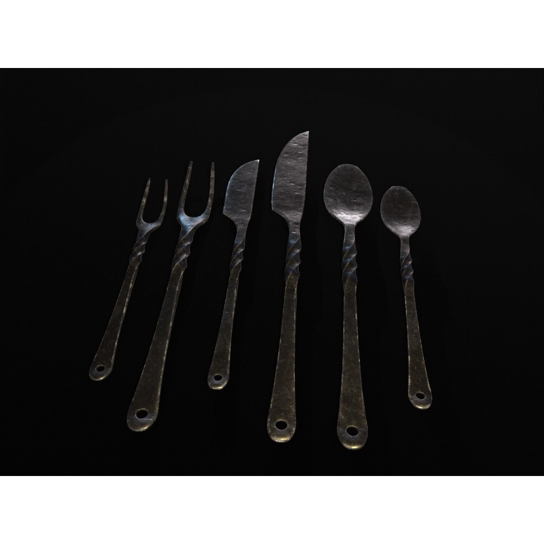 Iron Cutlery Set 3D Model – Low Poly Kitchenware with PBR Textures, FBX - View 5