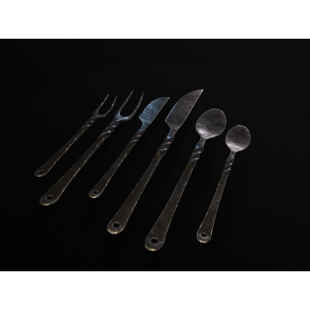 Iron Cutlery Set 3D Model – Low Poly Kitchenware with PBR Textures, FBX - View 7