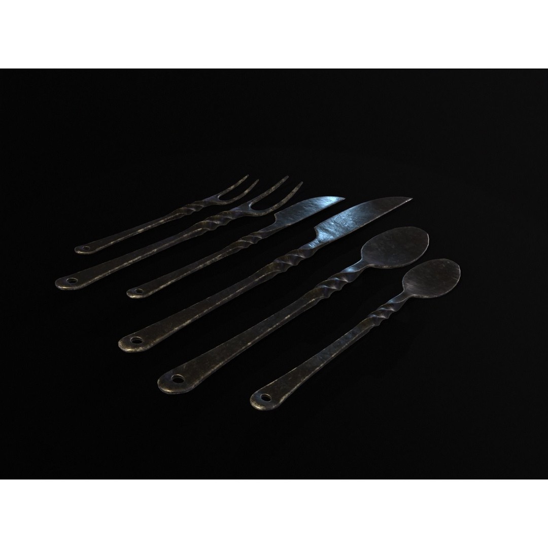 Iron Cutlery Set 3D Model – Low Poly Kitchenware with PBR Textures, FBX - View 9
