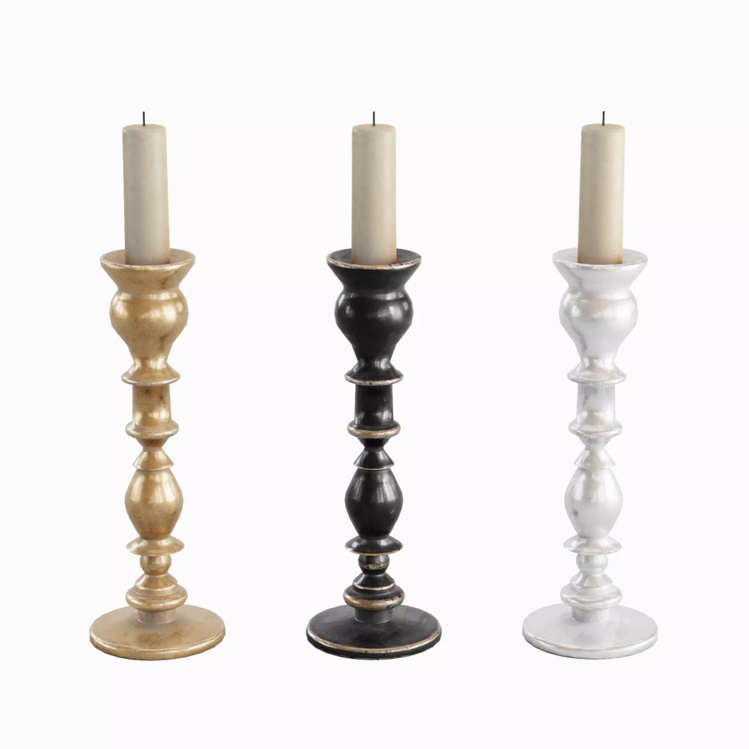 Elegant Candlestick Set 3D Model – Low Poly Game Asset, FBX & OBJ - View 2