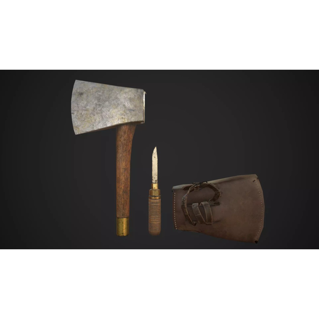 Wooden Axe 3D Model – Low Poly Game Asset, FBX, OBJ, PBR - View 2