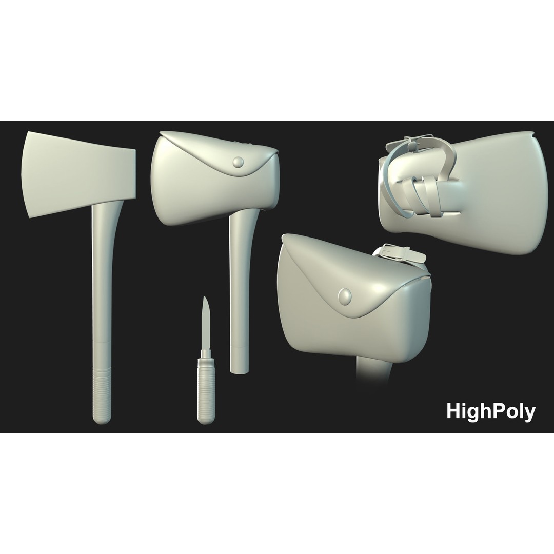 Wooden Axe 3D Model – Low Poly Game Asset, FBX, OBJ, PBR - View 3