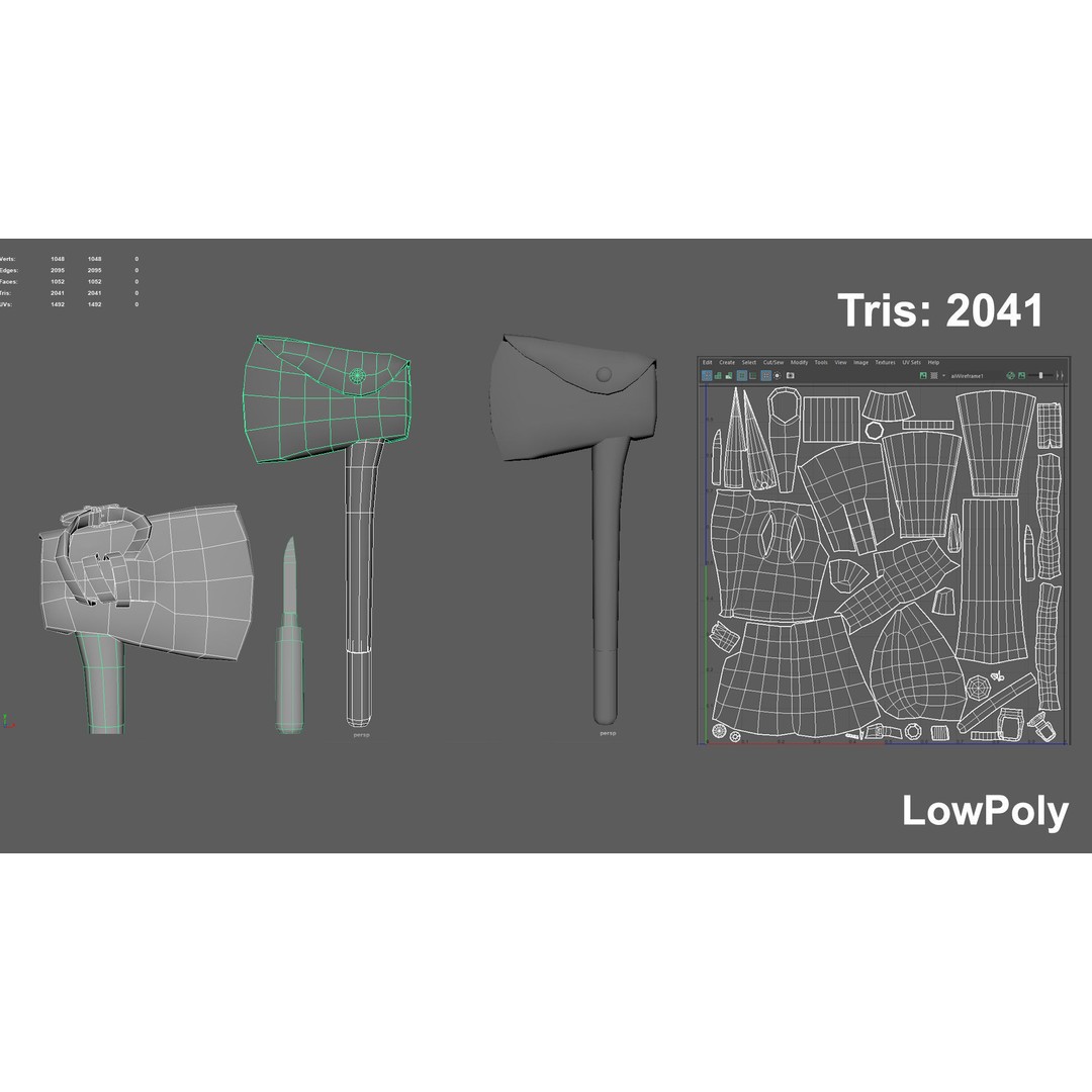 Wooden Axe 3D Model – Low Poly Game Asset, FBX, OBJ, PBR - View 4