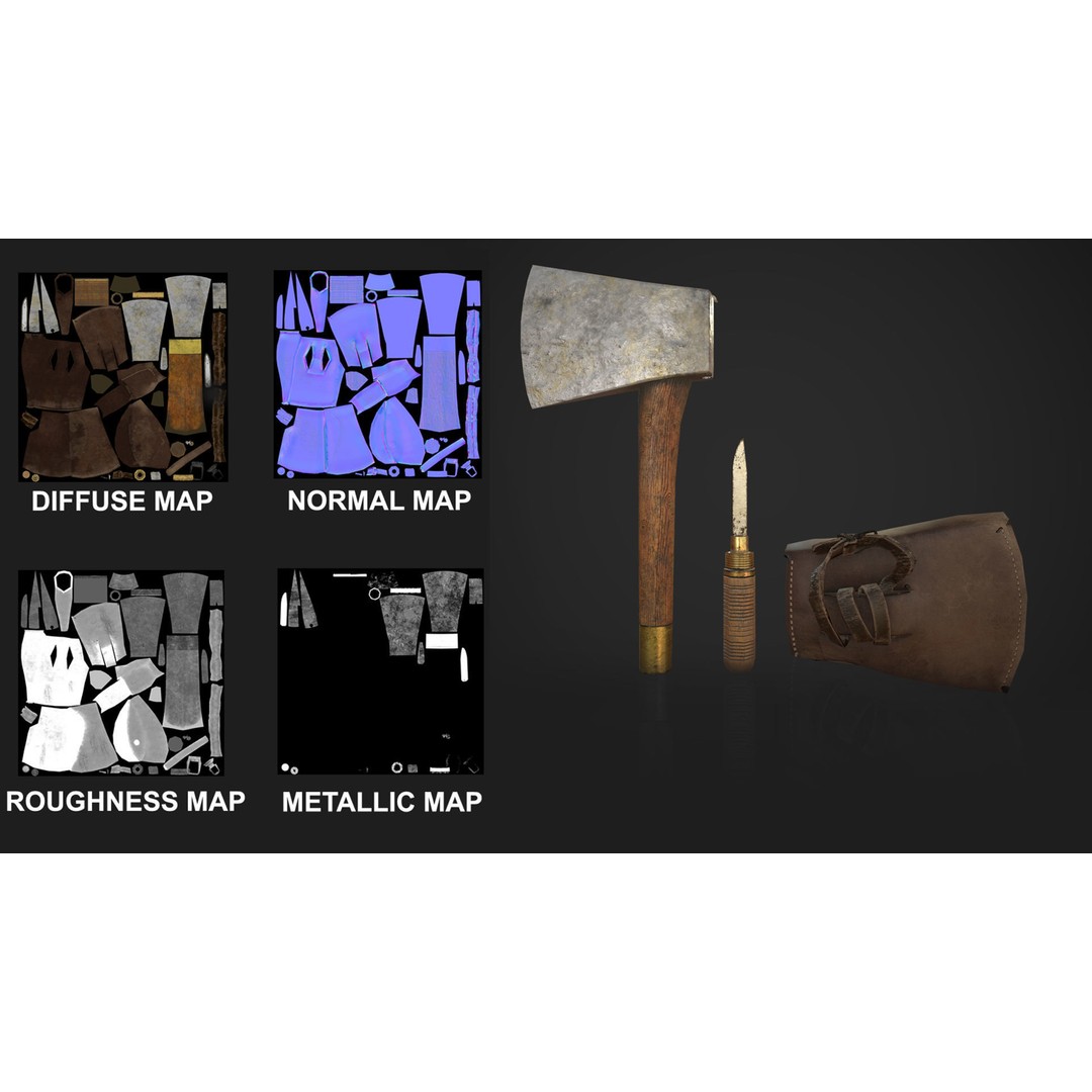 Wooden Axe 3D Model – Low Poly Game Asset, FBX, OBJ, PBR - View 5