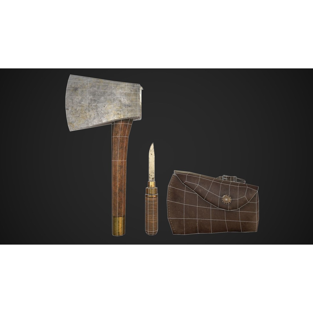 Wooden Axe 3D Model – Low Poly Game Asset, FBX, OBJ, PBR - View 9