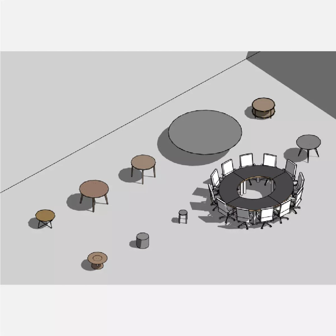 Round Tables 3D Model – Parametric Revit Families for Interiors - View 2