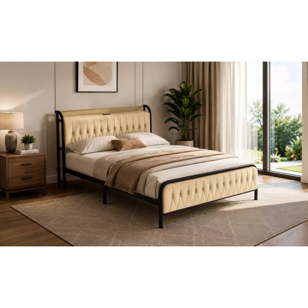 Upholstered Metal Bed Frame 3D Model – Modern Furniture Design, FBX - View 2