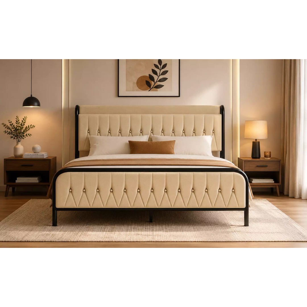 Upholstered Metal Bed Frame 3D Model – Modern Furniture Design, FBX - View 3