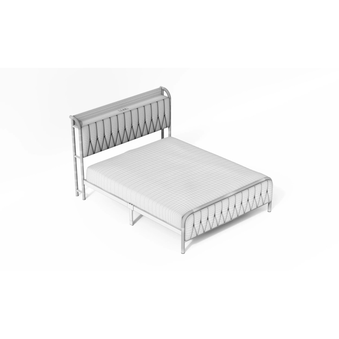 Upholstered Metal Bed Frame 3D Model – Modern Furniture Design, FBX - View 5