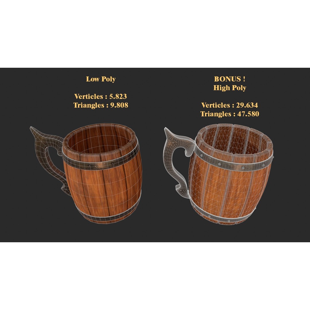 Beer Mug 3D Model – Low Poly Game Ready Asset, FBX, OBJ - View 6