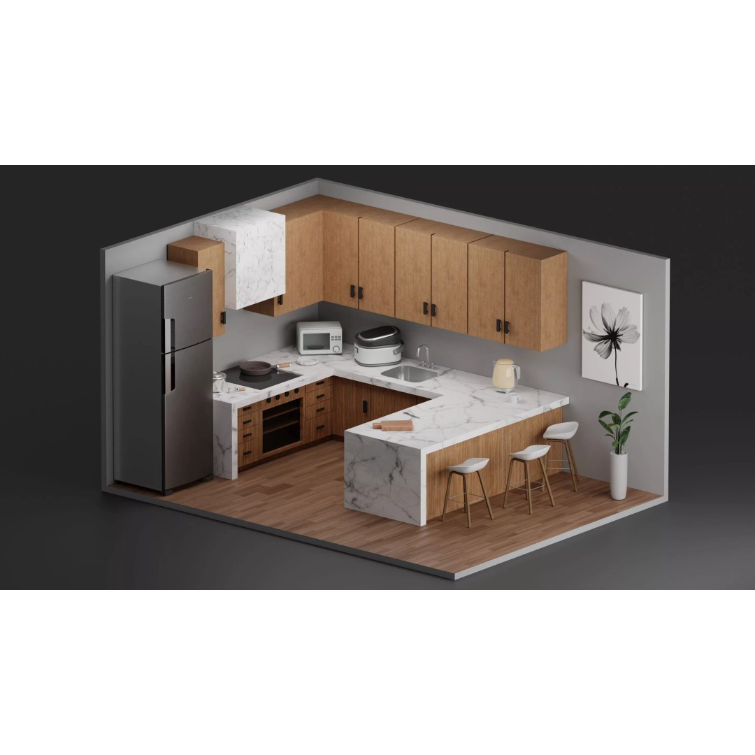 Kitchen Interior 3D Model – Isometric Design for Blender, FBX, OBJ - View 2