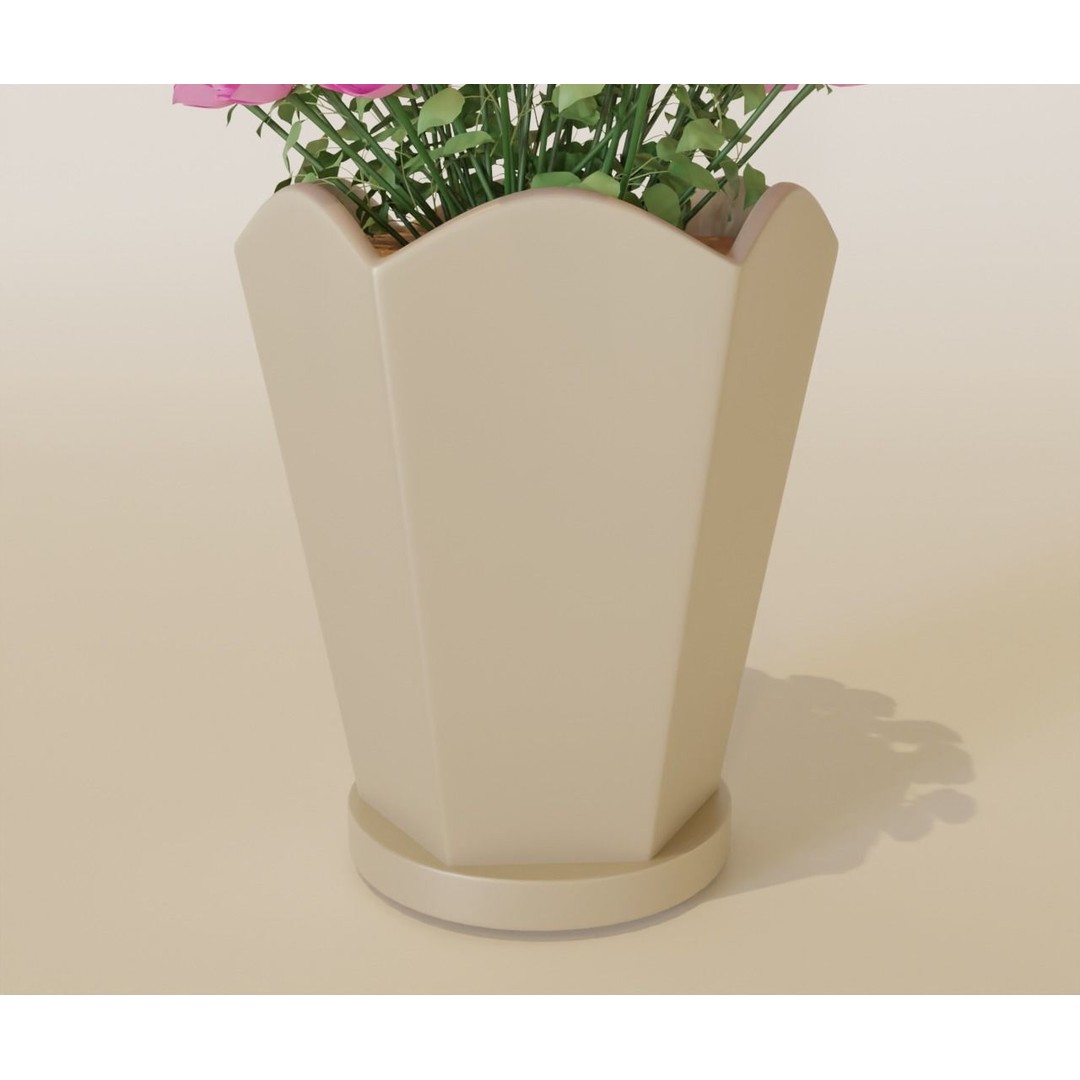 Roses in Pot 3D Model – Detailed Floral Decoration, Blender, FBX