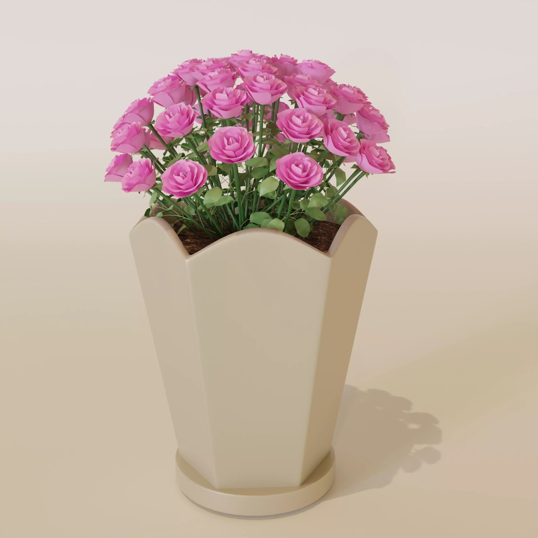 Roses in Pot 3D Model – Detailed Floral Decoration, Blender, FBX - View 2