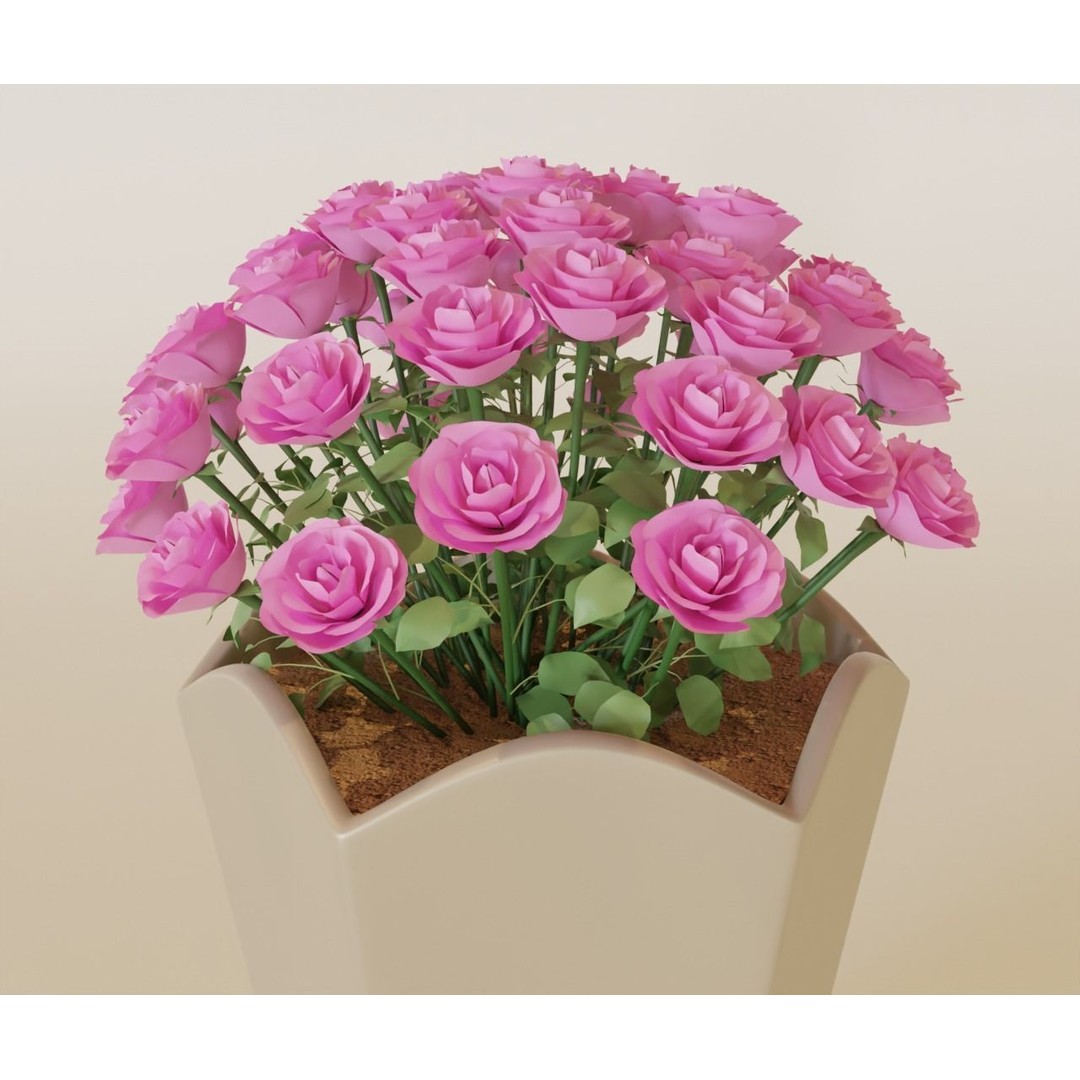 Roses in Pot 3D Model – Detailed Floral Decoration, Blender, FBX - View 3
