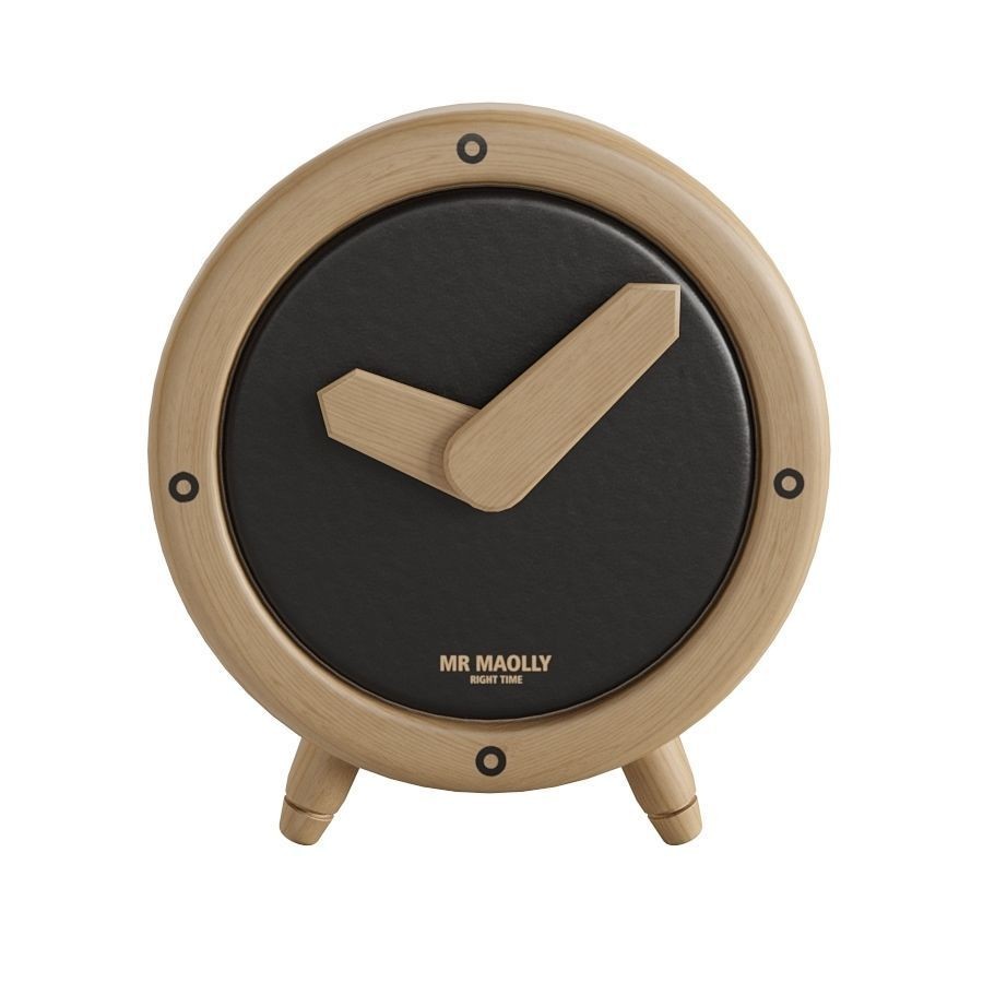 Wooden Table Clock 3D Model – Rounded Design, PBR Textures, FBX - View 3