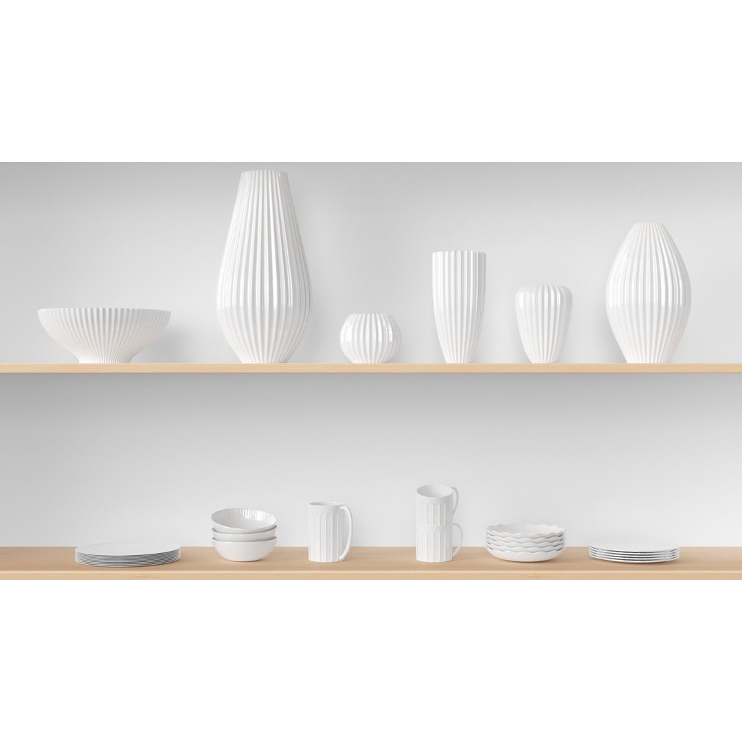 Stoneware Kitchen Accessories 3D Model – Low Poly PBR Dinnerware Set - View 3