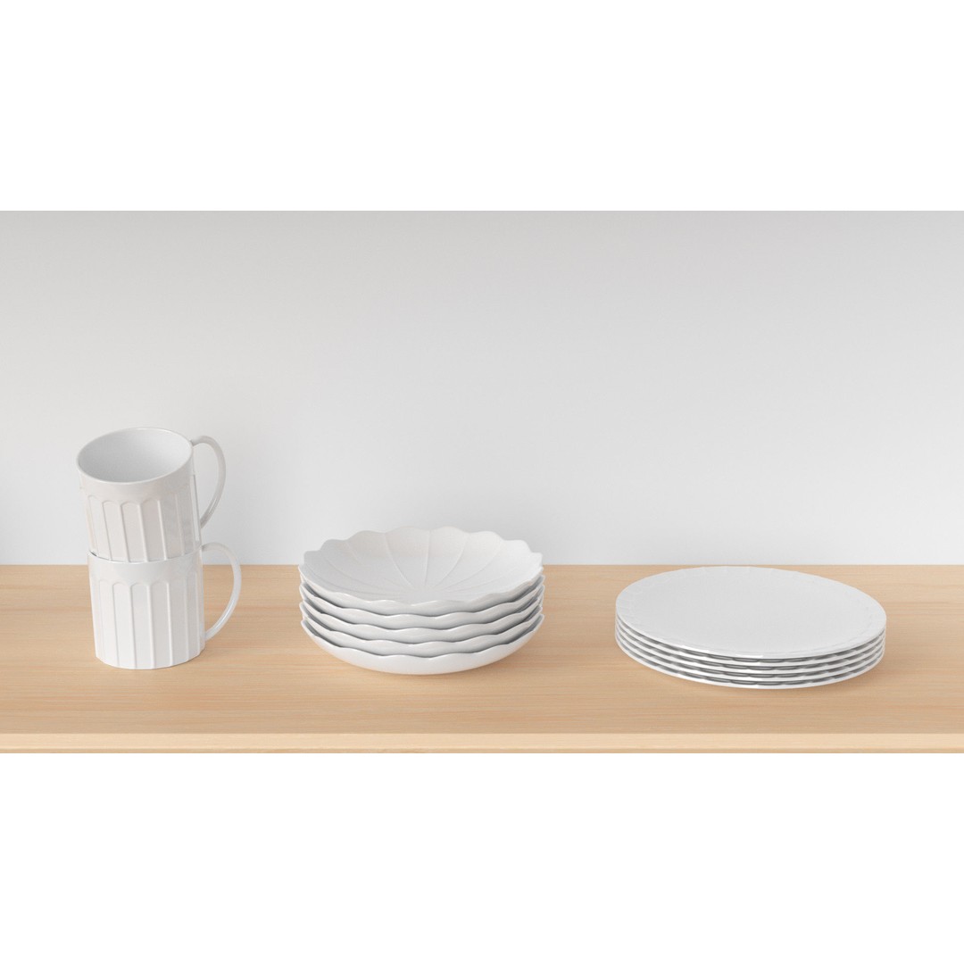Stoneware Kitchen Accessories 3D Model – Low Poly PBR Dinnerware Set - View 6