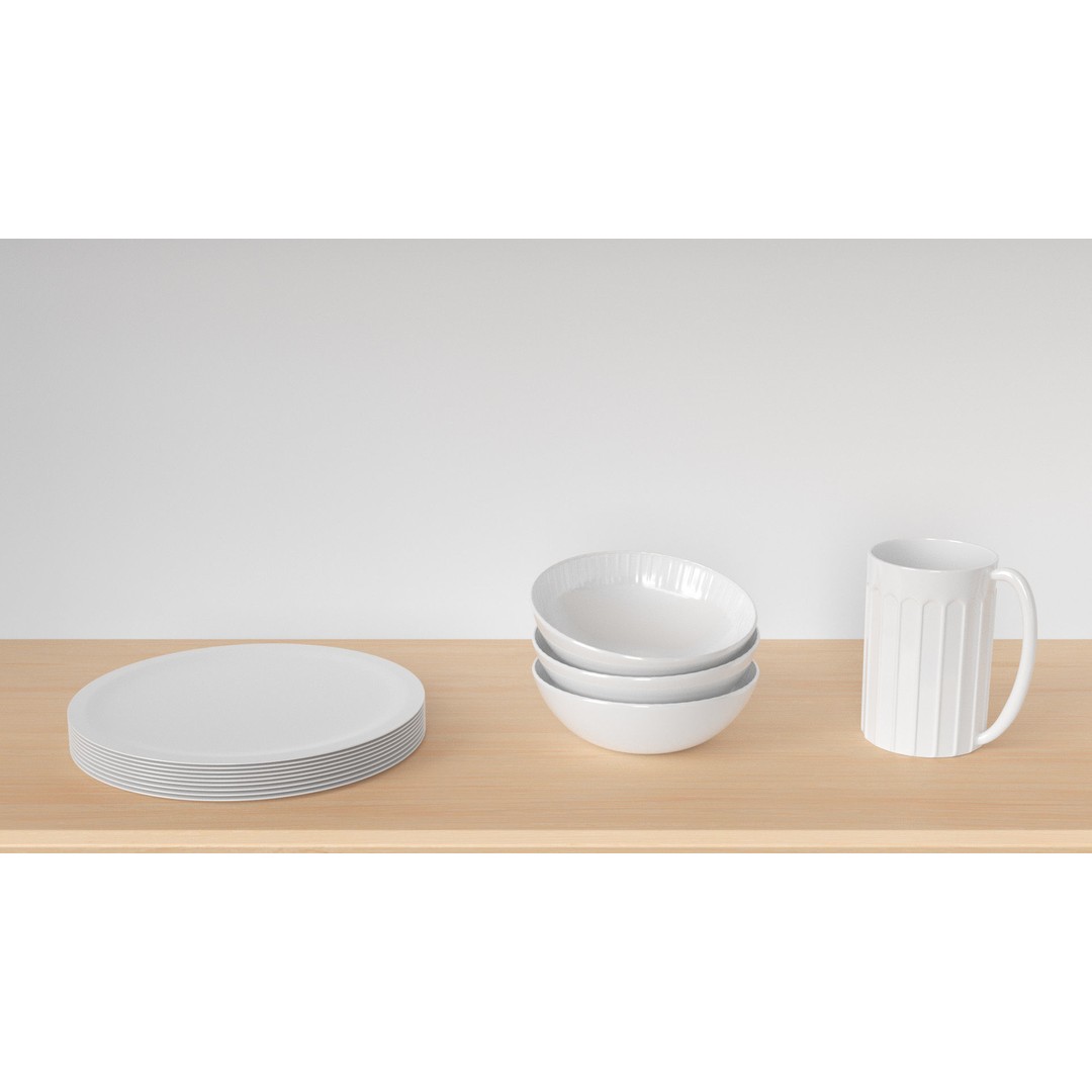 Stoneware Kitchen Accessories 3D Model – Low Poly PBR Dinnerware Set - View 7