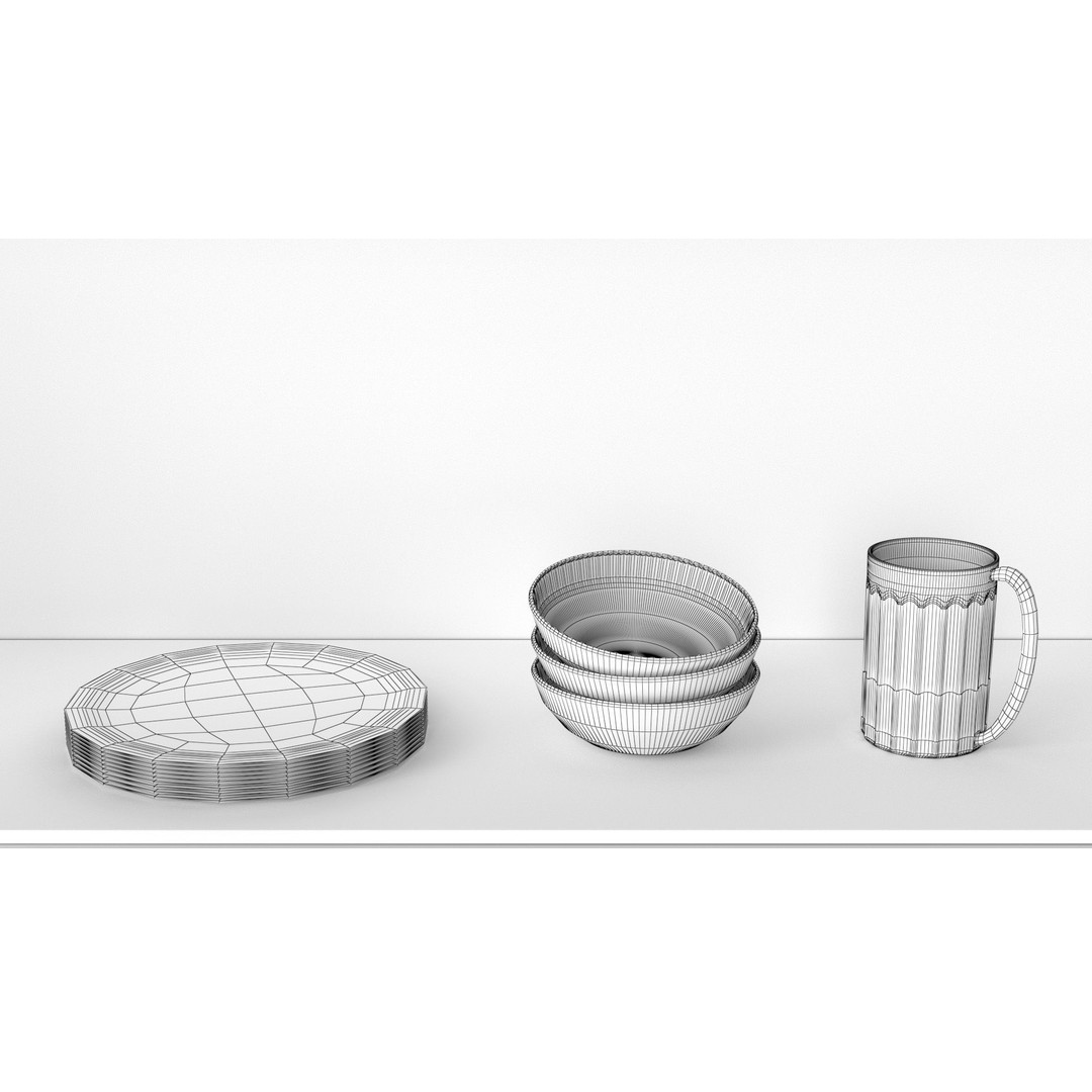 Stoneware Kitchen Accessories 3D Model – Low Poly PBR Dinnerware Set - View 8