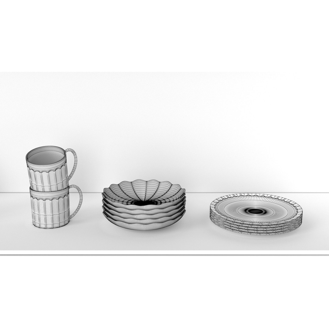 Stoneware Kitchen Accessories 3D Model – Low Poly PBR Dinnerware Set - View 9