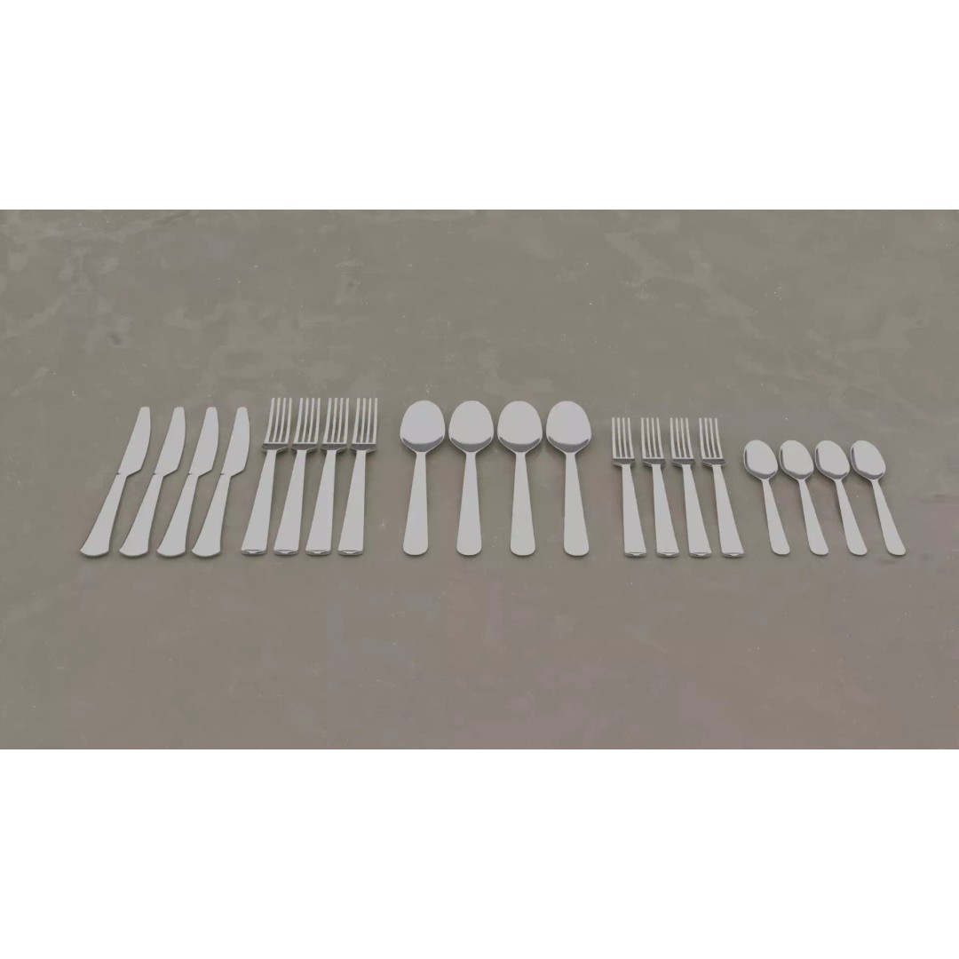20-Piece Cutlery Set 3D Model – Low Poly Game Ready Kitchenware, FBX, OBJ - View 2